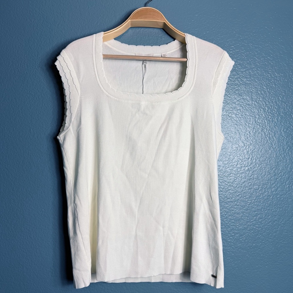 NWT Ted Baker Stacie Scallop Short Sleeve Sweater Natural Size 5 (XL)